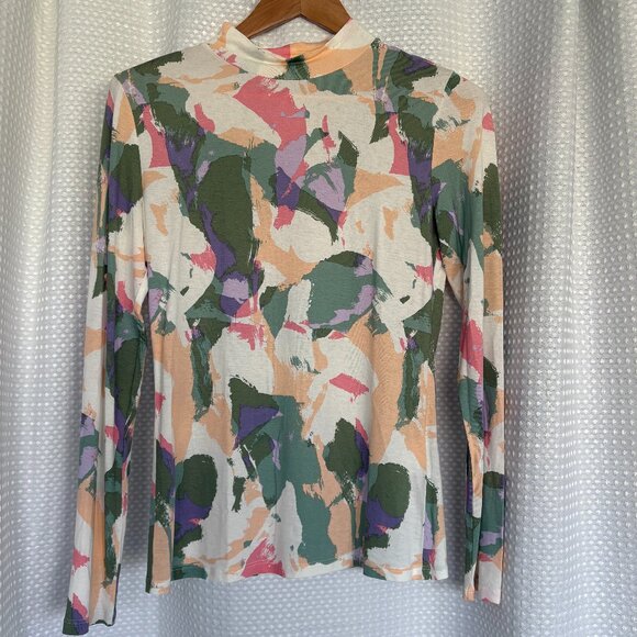 Hugo Boss Women’s Long Sleeve Mock Neck Top Abstract Print - Picture 1 of 5
